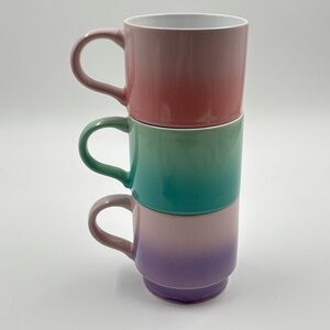 Mainstays Stackable Ceramic Mug Set of 3 - Purple Green Pink Pastel